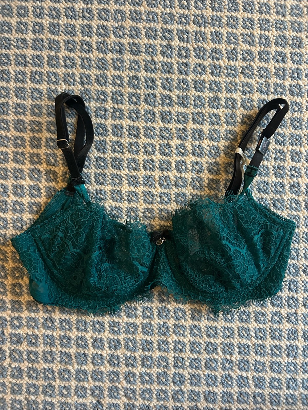 Teal Lace Underwire Bra with Velvet Straps